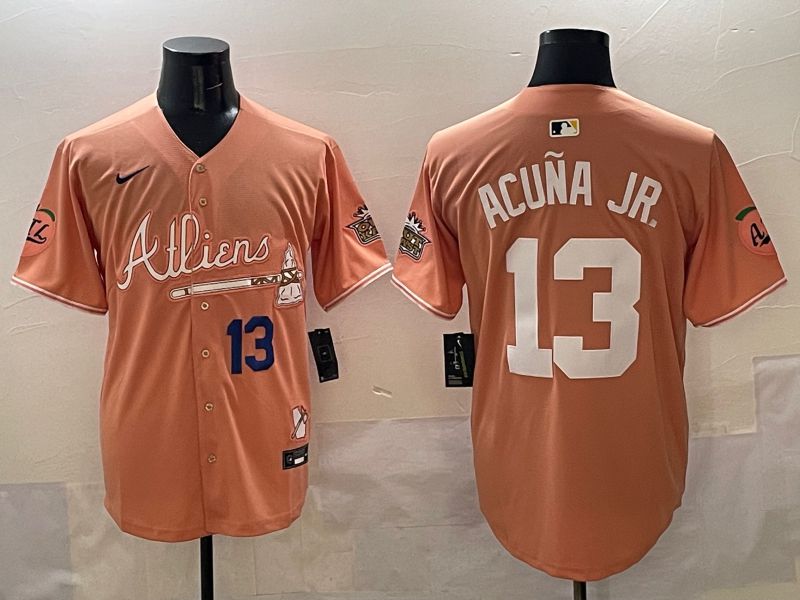 Men Atlanta Braves #13 Acuna jr Orange Five generations Joint Name 2025 Nike MLB Jersey style 4->atlanta braves->MLB Jersey